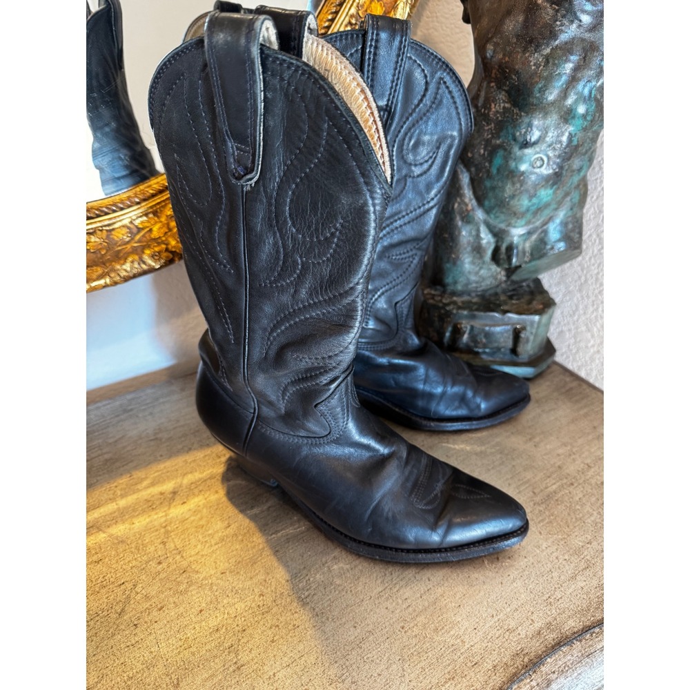 Vintage Stewart Boot Co Black Leather Handmade Cowboy Boots 1977 Mens 7D